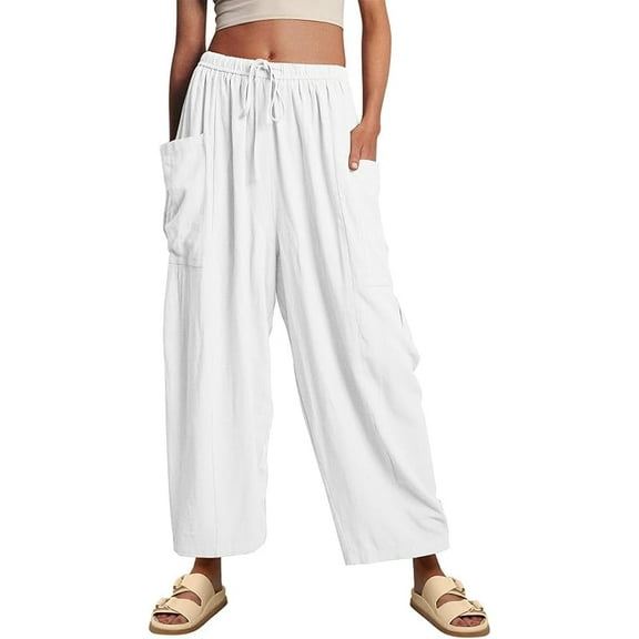 Women Summer Beach Vacation Pants High Waisted Wide Leg Pants Printed Loose Flowy Casual Palazzo Lounge Trousers