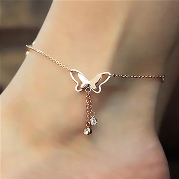 Women Summer Beach Yoga Leg Bracelet Butterfly Pendant Ankle Foot Chain Handmade Anklet Jewelry