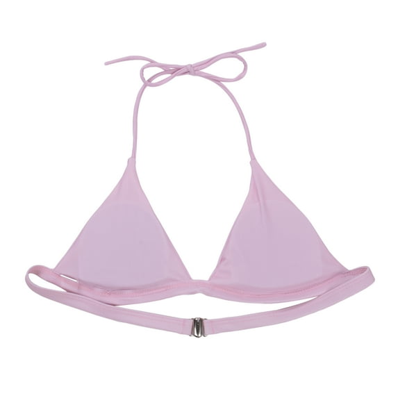 Women Summer Bikini Top, Solid Color Padded Wire Free Halter Bra, Triangle Back Buckles Swimsuit Tops