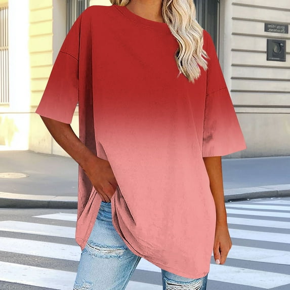 Women Summer Blouses for Work Short Sleeve Tops Women 2025 T Shirts for Women Tie Dye Shirt Women Oversized Plus Size Tee Shirts