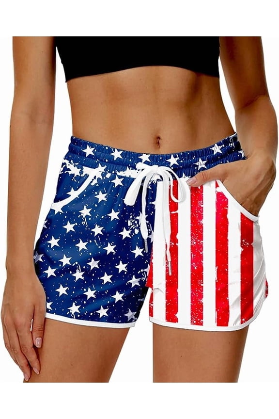 Women Summer Board Shorts Hawaiian Tropical Print Beach Swim Shorts with Pockets