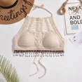 thumbnail image 1 of Women Summer Boho Beach Crop Top Halter Hollow Sexy Y2K Tank Top With Padded Lace Up Knit Tassel Camis Holiday Top Spring, 1 of 9