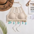 thumbnail image 1 of Women Summer Boho Beach Crop Top Halter Hollow Sexy Y2K Tank Top With Padded Lace Up Knit Tassel Camis Holiday Top Spring, 1 of 9