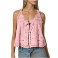 thumbnail image 1 of Women Summer Boho Lace Tie Front Tank Beach Vacation Top Button Down Sleeveless Cardigan Crop Y2k Tops Clothes, 1 of 4