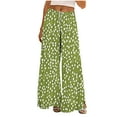 thumbnail image 1 of Women Summer Boho Pants High Waist Wide Leg Floral Printed Casual Loungewear Flowy Trousers with Pockets Ladies Unniform Pants Green S, 1 of 8
