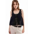 thumbnail image 1 of Women Summer Boho Tie Front Tops Lace Beach Button Down Tank Sleeveless Mesh Chiffon Crop Tops Y2k 2025 Black S Lace Vest, 1 of 5