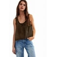 thumbnail image 1 of Women Summer Boho Tie Front Tops Lace Beach Button Down Tank Top Sleeveless Mesh Chiffon Crop Tops Y2k Clothes 2025 Dark Brown M, 1 of 6