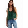 thumbnail image 1 of Women Summer Boho Tie Front Tops Lace Beach Button Down Tank Top Sleeveless Mesh Chiffon Crop Tops Y2k Clothes 2025 Ink Green M, 1 of 6