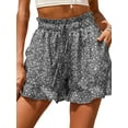 thumbnail image 1 of Women Summer Boho Wide Leg Shorts Floral Print Elastic Waist Lace Up Ruffle Hem Pants Loose Fit Straight Athletic Trousers with Pockets, 1 of 2