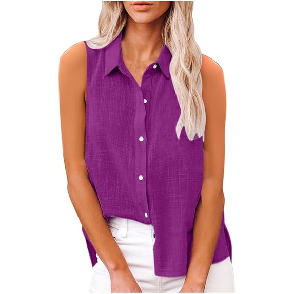 Women Summer Button Down Linen Trendy Tank Tops Sleeveless Shirts ...
