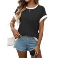 thumbnail image 1 of Women Summer Cap Sleeve Knit Tops Casual Crew Neck Color Block Trendy Tank Top Black & Gray L, 1 of 9