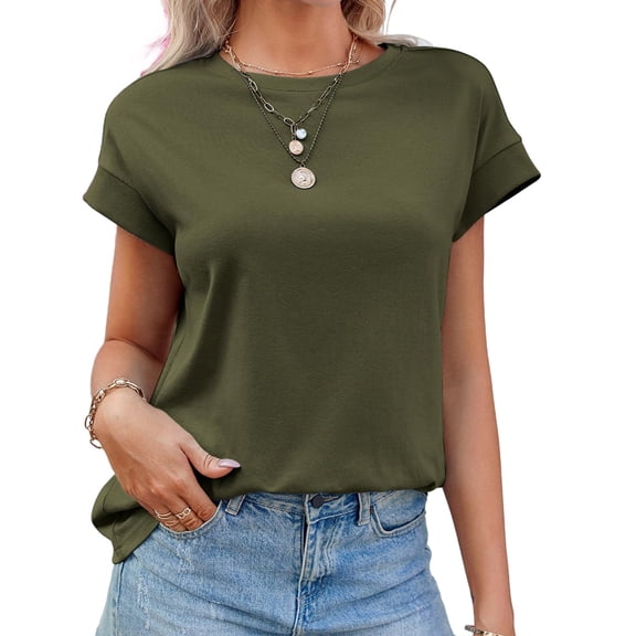 Women Summer Cap Sleeve Tank Top Crew Neck Solid Casual Basic Tee Shirt