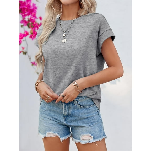 Women Summer Cap Sleeve Tank Top Crew Neck Solid Casual Basic Tee Shirt