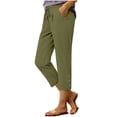 thumbnail image 1 of Women Summer Capris Casual Drawstring Elastic Waist Cotton Linen Pants Lightweight Button Split Trousers with Pockets, 1 of 6