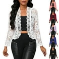 thumbnail image 1 of Women Summer Cardigan Casual Lightweight 3/4 Sleeve Lace Hollow Outwear White L, 1 of 1