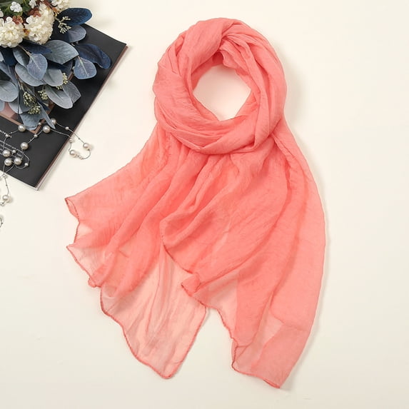 Women Summer Casual Colorful Multicolor Solid Color Chiffon Thin Regular Silk Scarf Sunscreen Hair Scarves