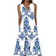 thumbnail image 1 of Women Summer Casual Dress Sleeveless Midi Boho Tank Sundress with Pockets V Neck Buttons A-Line Floral Swing Tshirt Dresses, 1 of 5