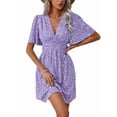 thumbnail image 1 of Women Summer Casual Floral Print Short Flutter Sleeve Mini Dress Casual Sundress V Neck Sun Dresses M, 1 of 9