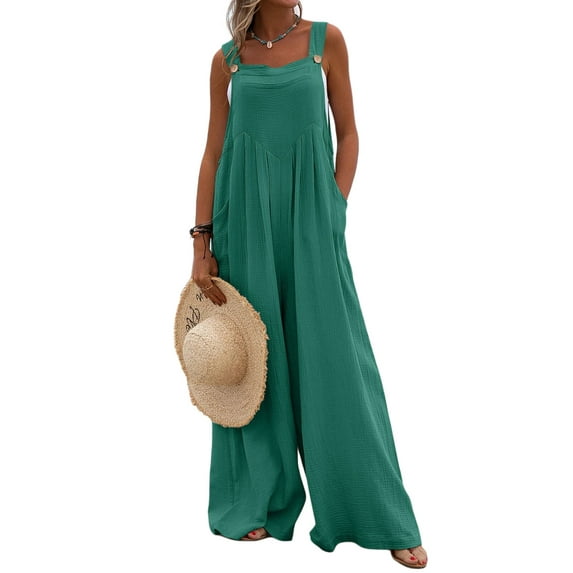 Women Summer Casual Jumpsuit Loose Floral Print Bohemian Wide Leg Bib Overall Romper Pants Plus Size Baggy Trousers