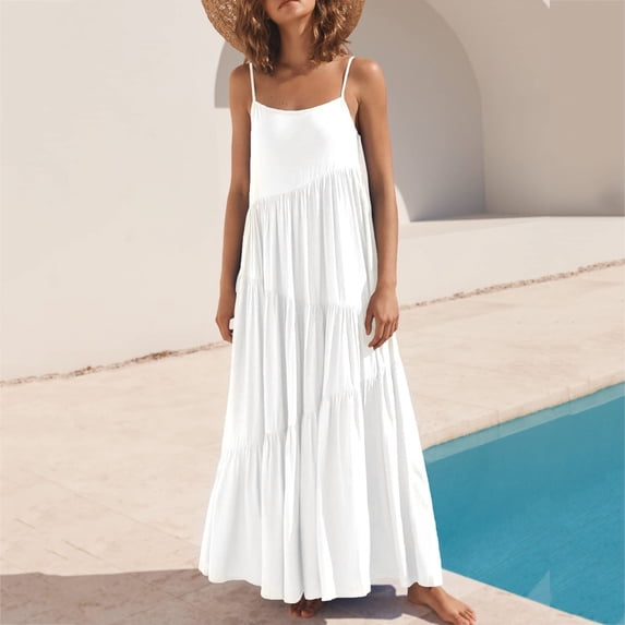 Women Summer Casual Loose Dress Spaghetti Strap Beach Cover Up Long Maxi Dresses Summery Dresses High Low Dresses Evening Dresses for Fall Long Sleeve Maxi Dresses for Women Women Long Dress Dress