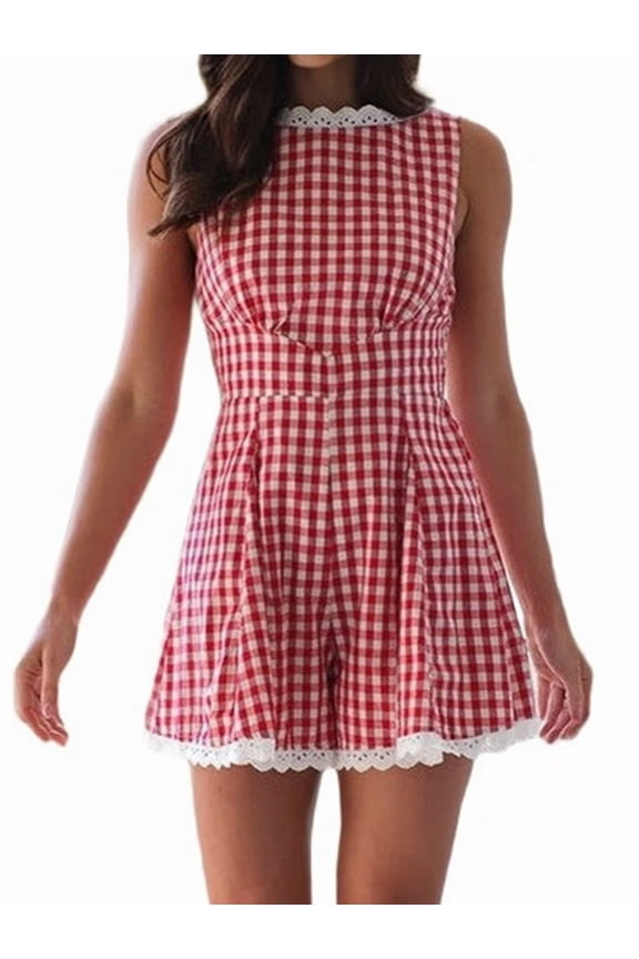 Women Summer Casual Loose Rompers Sleeveless Boho Floral Spaghetti Straps Shorts Overalls Jumpsuit with Pockets Red S