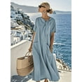 thumbnail image 1 of Women Summer Casual Maxi Dress with Pockets, Short Sleeve V Neck loose, 1 of 4