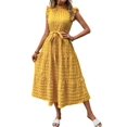thumbnail image 1 of Women Summer Casual Midi Maxi Dresses Short Sleeve Yellow S, 1 of 7