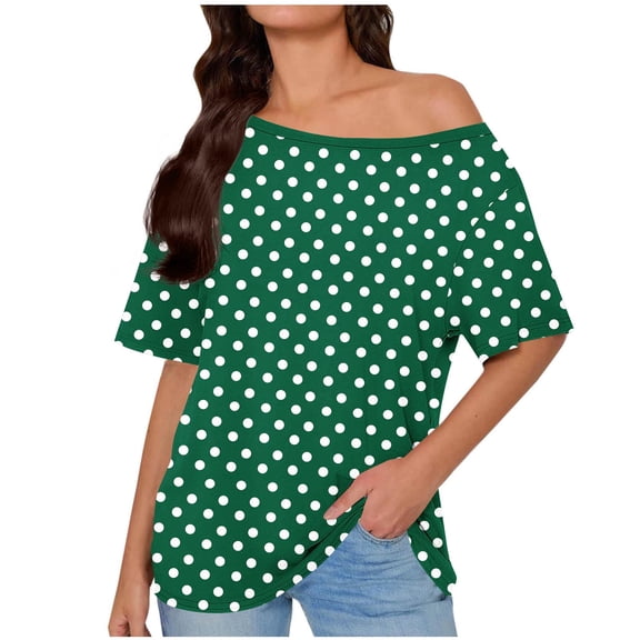 Women Summer Casual Pajama Tshirts Loose Fit Off The Shoulder Short Sleeve Pj Shirts Cute Comfy Stretch Wave Point Loungewear