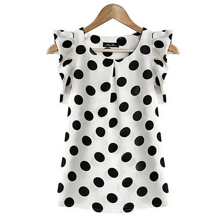 Chiffon 3/4 Sleeve Lotus leaf sleeve Dots Mini V neck Blouses Chiffon 3/4 Sleeve Lotus leaf sleeve Dots Mini V neck Blouses