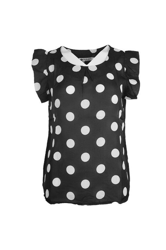 Women Summer Casual Polka Dot Round Neck Short Sleeve Shirt Top Chiffon Blouse