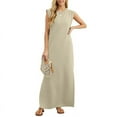 thumbnail image 1 of Women Summer Casual Round Neck Loose Split Long Maxi Dress with Pockets (S-XXL) for Vacation Daily Wear, 1 of 6