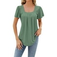 thumbnail image 1 of Women Summer Casual Shirts Pleated Hollow Square Neck Jacquard Short Sleeve T Shirt, 1 of 2
