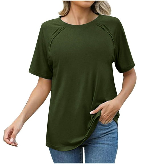 Women Summer Casual Shirts Trendy 2025 Quilted Tshirts Crewneck Short Sleeve Summer Tops Casual Tee