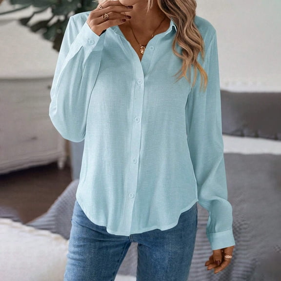 Women Summer Casual Shirts Women's Spring Button Up Long Sleeve V Neck Button Up Shirt Work Shirt Dressy Elegant Loose Shirt