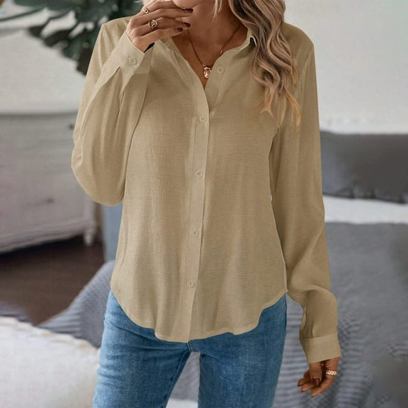Women Summer Casual Shirts Women's Spring Button Up Long Sleeve V Neck Button Up Shirt Work Shirt Dressy Elegant Loose Shirt