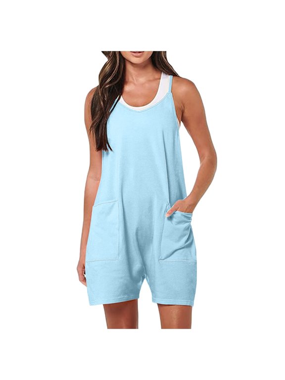 Women Summer Casual Short Jumpsuits - 2025 Loose Fit Overalls, Sleeveless, V-Neck, Adjustable Straps, Side Pockets, Maternity-Friendly, S-XXL Sizes, US/UK/EU Sizing