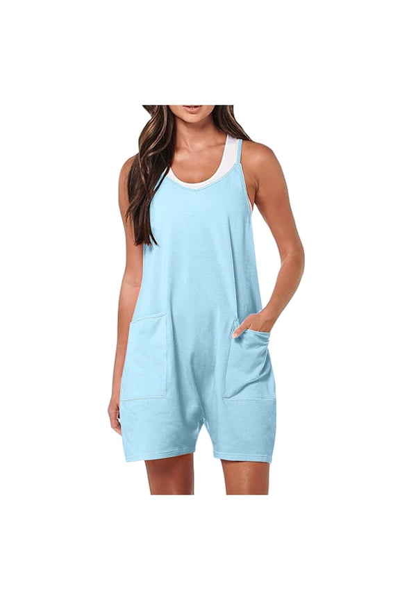 Women Summer Casual Short Jumpsuits - 2025 Loose Fit Overalls, Sleeveless, V-Neck, Adjustable Straps, Side Pockets, Maternity-Friendly, S-XXL Sizes, US/UK/EU Sizing