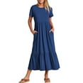 thumbnail image 1 of Women Summer Casual Short Sleeve Crewneck Aline Swing Flowy Tiered Shirt  Beach Long Dress 2025 Trendy Outfits Black Large, 1 of 8