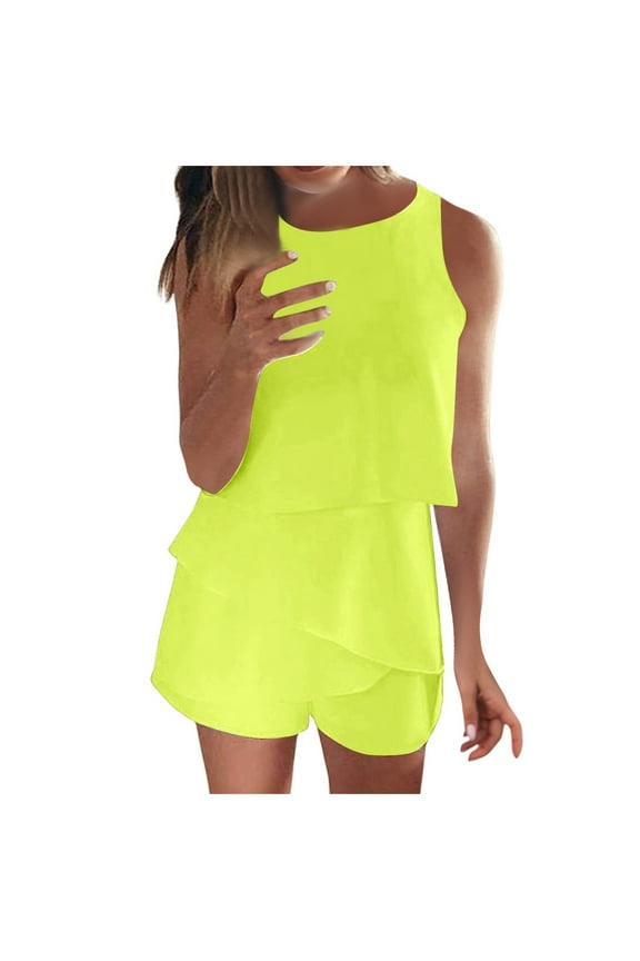 Women Summer Casual Sleeveless Jumpsuit - Polyester, Round Neck, Ruffle Romper, Elegant & Sexy, S-XL, for Beach/Party