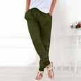 thumbnail image 1 of Women Summer Casual Solid Color Pocket Drawstring Elastic Waist Pants Army Green S, 1 of 7