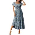 thumbnail image 1 of Women Summer Casual Square Neck Flutter Sleeve Boho Smocked A-Line Flowy Tiered Modest Midi Sun Dress with Pockets Style 1 XXXL, 1 of 7