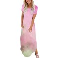 thumbnail image 1 of Women Summer Casual T-Shirt Dress Crewneck Sundress Aline Flowy Maxi Long Beach Dress Vacation Outfits Hot Pink S, 1 of 5