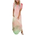 thumbnail image 1 of Women Summer Casual T-Shirt Dress Crewneck Sundress Aline Flowy Maxi Long Beach Dress Vacation Outfits Pink XXL, 1 of 5