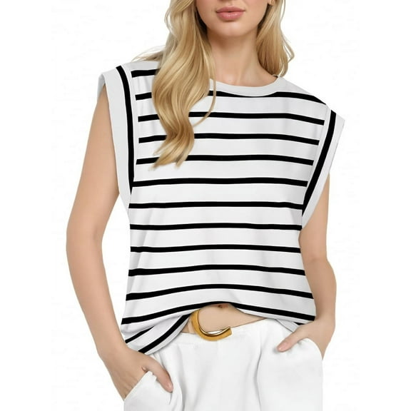 Women Summer Casual Tank White Stripes XL