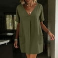 thumbnail image 1 of Women Summer Casual V Neck Short Sleeve Dress with Pockets Solid Color Loose Beach Vacation Everyday Mini T Shirt Dress,Sizes S-2XL, 1 of 7