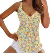 STYESH Women Summer Casual Vest V-Neck Pullover Blouse Printed Sleeveless Tank Tops