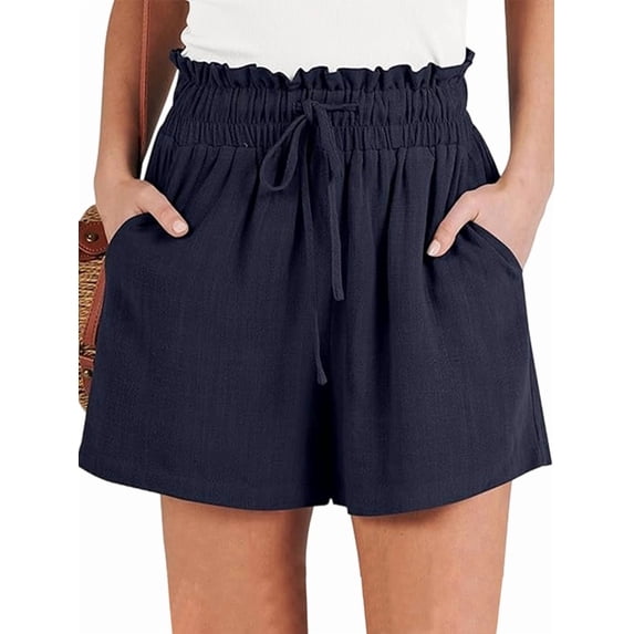 Women Summer Casual Wide Leg Loose High Waist Drawstring Dressy Shorts 2026 Beach Vacation Clothes Navy Blue XXL