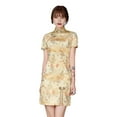 thumbnail image 1 of Women Summer Cheongsam Stand Collar Dragon Phoenix Print Split Hem Qipao Slim Fit Retro Chinese Style Above Knee Length Wedding Party Cocktail Dress, 1 of 8