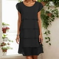 thumbnail image 1 of Women Summer Chiffon Dress Round Neck Evening Dresses Short Sleeve Layers Ruffles Midi Dress (Black XXL), 1 of 4