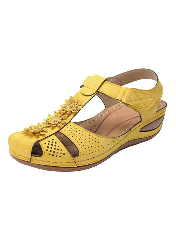 Women Summer Closed Toe Sandals Beach Wedge Sandals Bohemia Flip-Flop Ankle Strap Causal Comfortable Gladiator Outdoor Shoes